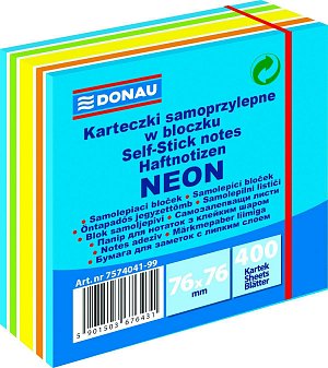 DONAU samolepicí bloček, 76 x 76 mm, 400 listů, mix neonových barev