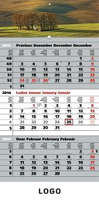 Kalendář 2014 - Krajina šedý 3měsíční s českými jmény - nástěnný s prodlouženými zády