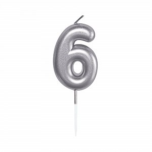 Svíčka dortová stříbrná 5 cm číslo 6