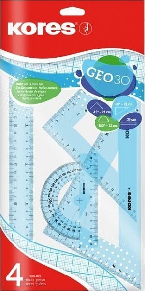 Sada na geometrii  GEO set 30cm, set plastových pravítek, 4 ks v polybagu