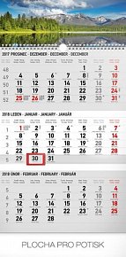 Kalendář nástěnný 2018 - 3měsíční krajina /šedý s českými jmény