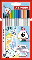 Fixa STABILO Pen 68 brush sada 12 ks v pouzdru
