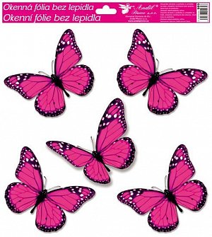 Okenní fólie 33 x 30cm - motýli s glitry/mix motivů