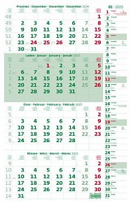 Čtyřměsíční kalendář 2025 zelený s poznámkami  nástěnný kalendář