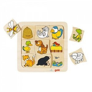 Goki Puzzle Kdo bydlí kde? 9 dílků - dřevěné