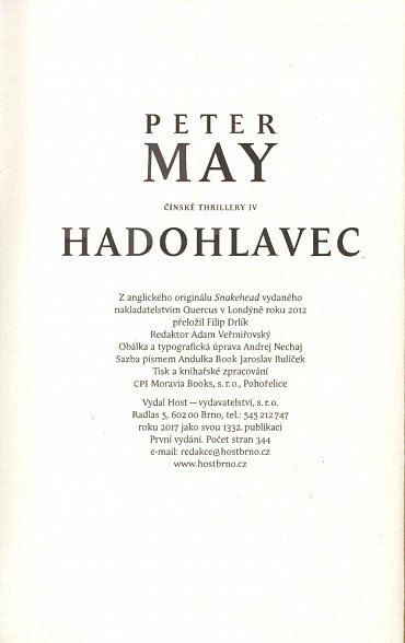 Náhled Hadohlavec, 1.  vydání