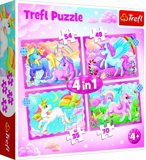 Trefl Puzzle Jednorožci a kouzla 4v1 (35,48,54,70 dílků)