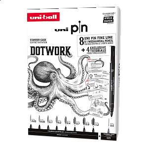 UNI PIN sada Dotwork - dárkový box, 8 linerů + SHALAKU mikrotužka, mix barev