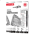 UNI PIN sada Urban Sketching - dárkový box, 8 linerů + SHALAKU mikrotužka, mix barev