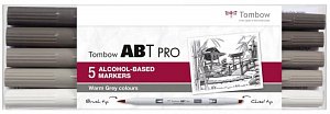 Tombow Oboustranný lihový fix ABT PRO - Warm Gray colors 5 ks