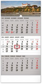 Nástenný kalendár 3-mesačný Bratislava šedý – so slovenskými menami 2024, 29,5 × 43 cm