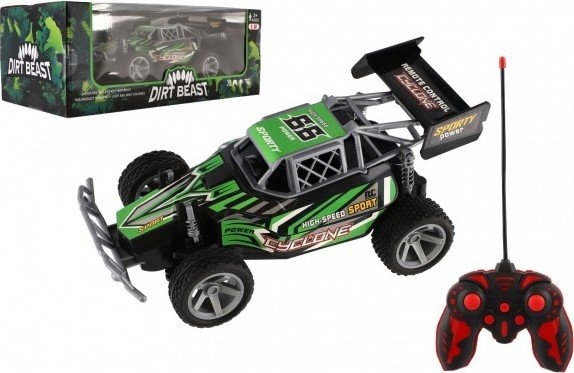 Levně Auto RC Buggy rychlostní plast 23cm 27MHz na baterie zelené v krabici 35x13,5x18cm