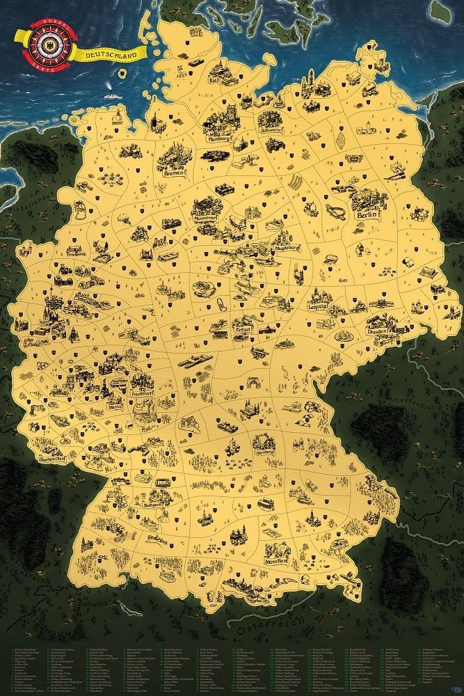 Levně Stírací mapa Německa Deluxe - zlatá
