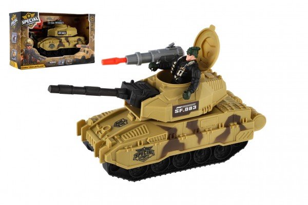 Levně Tank s vojákem plast 8x24cm na volný chod v krabici 27,5x17x10cm
