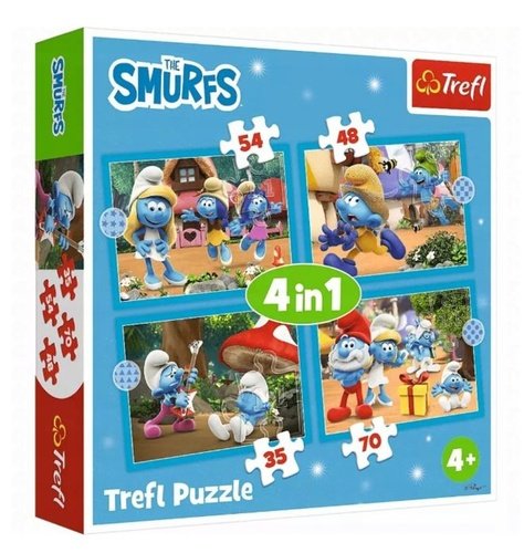 Puzzle Šmoulí vesnička 4v1 (35, 48, 54, 70 dílků)