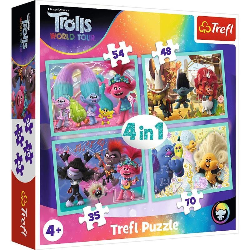 Levně Trefl Puzzle Trollové 2 - Světové turné 4v1 (35,48,54,70 dílků)