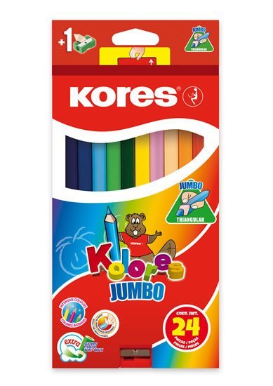 Levně Kores Jumbo trojhranné pastelky 5 mm s ořezávátkem 24 barev
