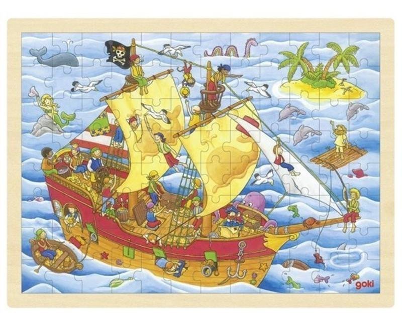 Levně Goki Puzzle Piráti 96 dílků - dřevěné