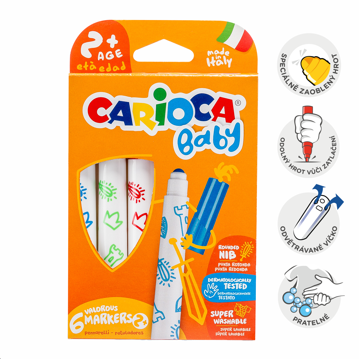 Levně Carioca fixy Baby 2+, kulatý hrot, 6 ks