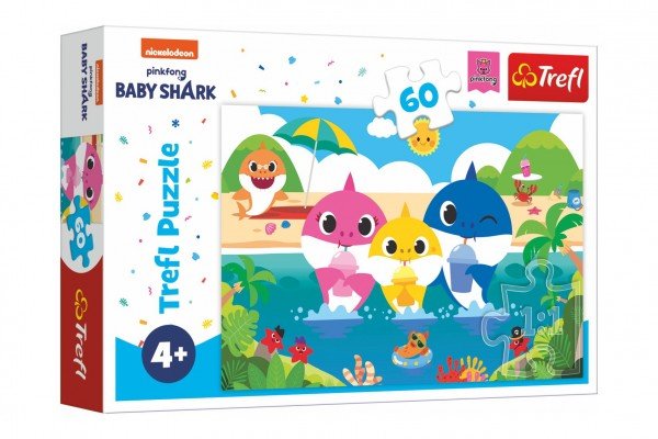 Levně Puzzle Žraločí rodinka na dovolené/Baby Shark 33x22cm 60 dílků v krabičce 21x14x4cm