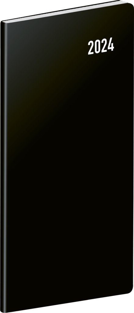 Levně Diář 2024: Černý - plánovací měsíční, kapesní, 9 × 15,5 cm