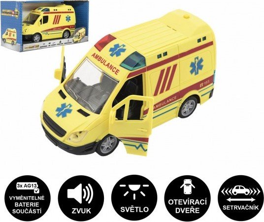 Levně Auto Ambulance 20cm na setrvačník na baterie se zvukem se světlem