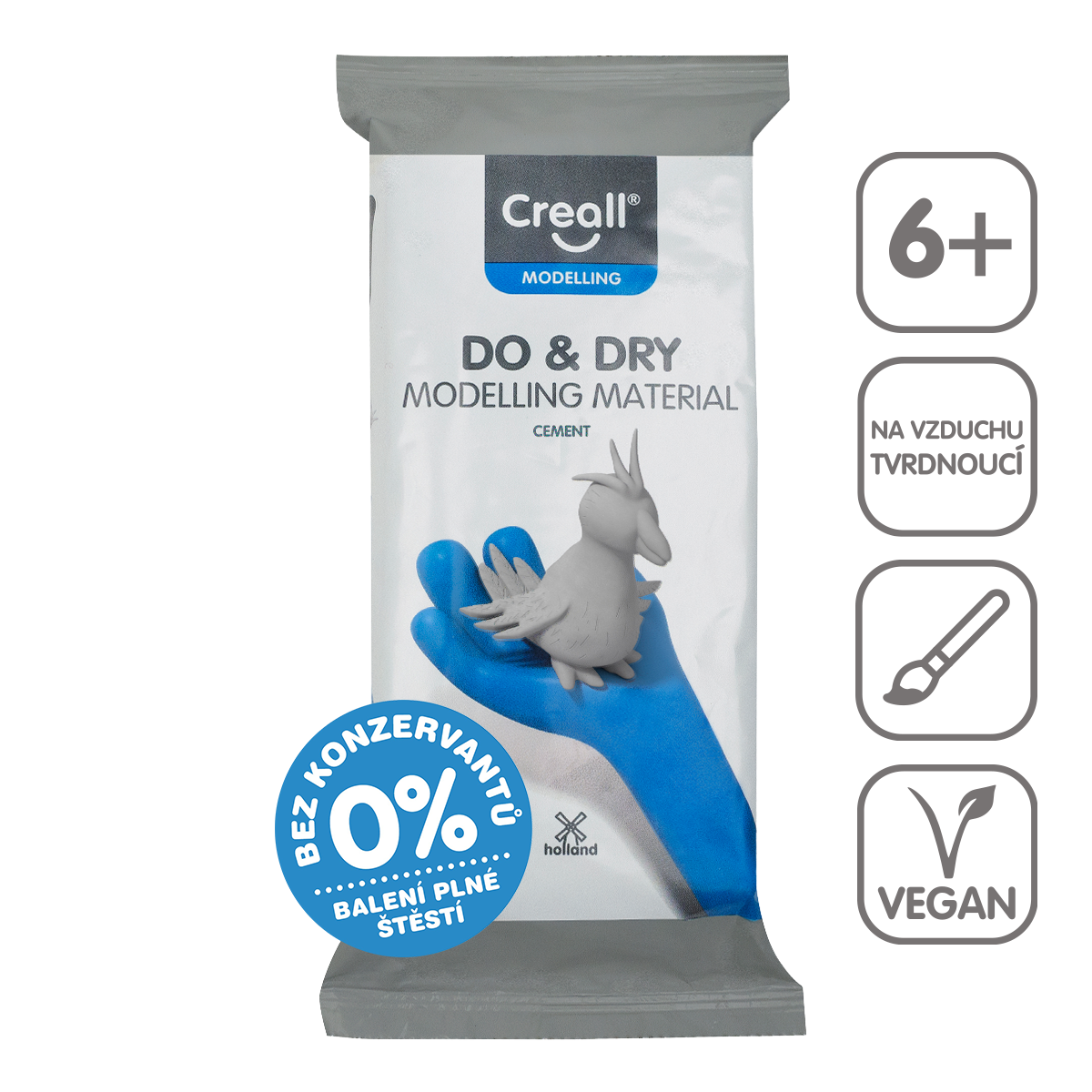 Levně Creall samotvrdnoucí modelovací hmota DO&amp;DRY hypoalergenní, 500 g, šedý cement