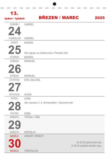 Kalendář nástěnný 2025 - Týdenní trhací kalendář A5 / Týždenný trhací kalendár A5