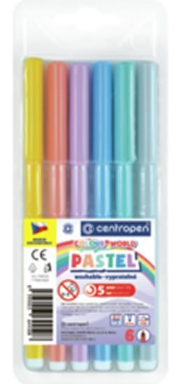 Levně Centropen Fixy COLOUR WORLD 7550 trojboké, sada 6 pastelových barev