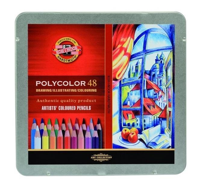 Levně Koh-i-noor pastelky umělecké POLYCOLOR kreslířská sada 48 ks v plechové krabičce