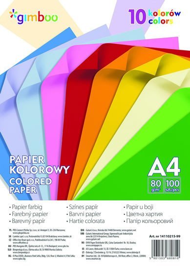 Levně Sada barevných papírů A4 80 g/m2, 100 listů, mix barev