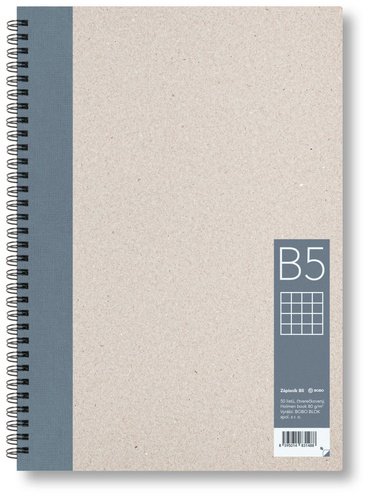 Levně Kroužkový zápisník B5, čtverec, šedý, 50 listů