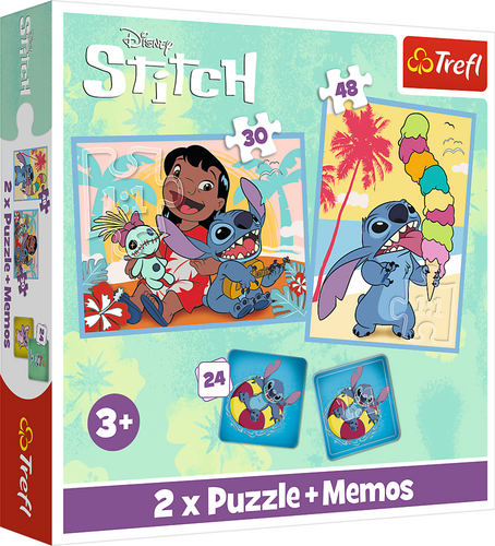 Sada 3v1 Lilo&amp;Stitch Šťastný den (2x puzzle + pexeso)