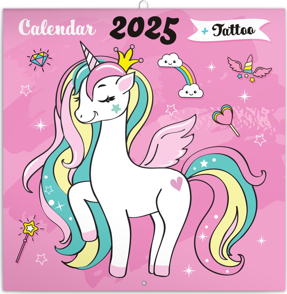 Levně NOTIQUE Poznámkový kalendář Šťastní jednorožci 2025, 30 x 30 cm