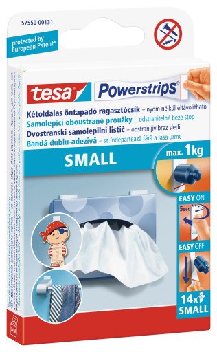 Levně tesa Powerstrips Small - malé dekorační lepicí proužky, nosnost 1 kg, oboustranné, bílé