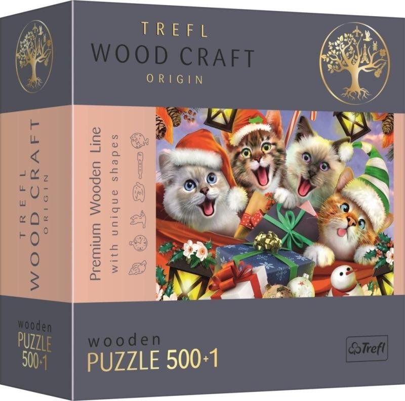 Levně Trefl Wood Craft Origin Puzzle Vánoční kočky 501 dílků - dřevěné