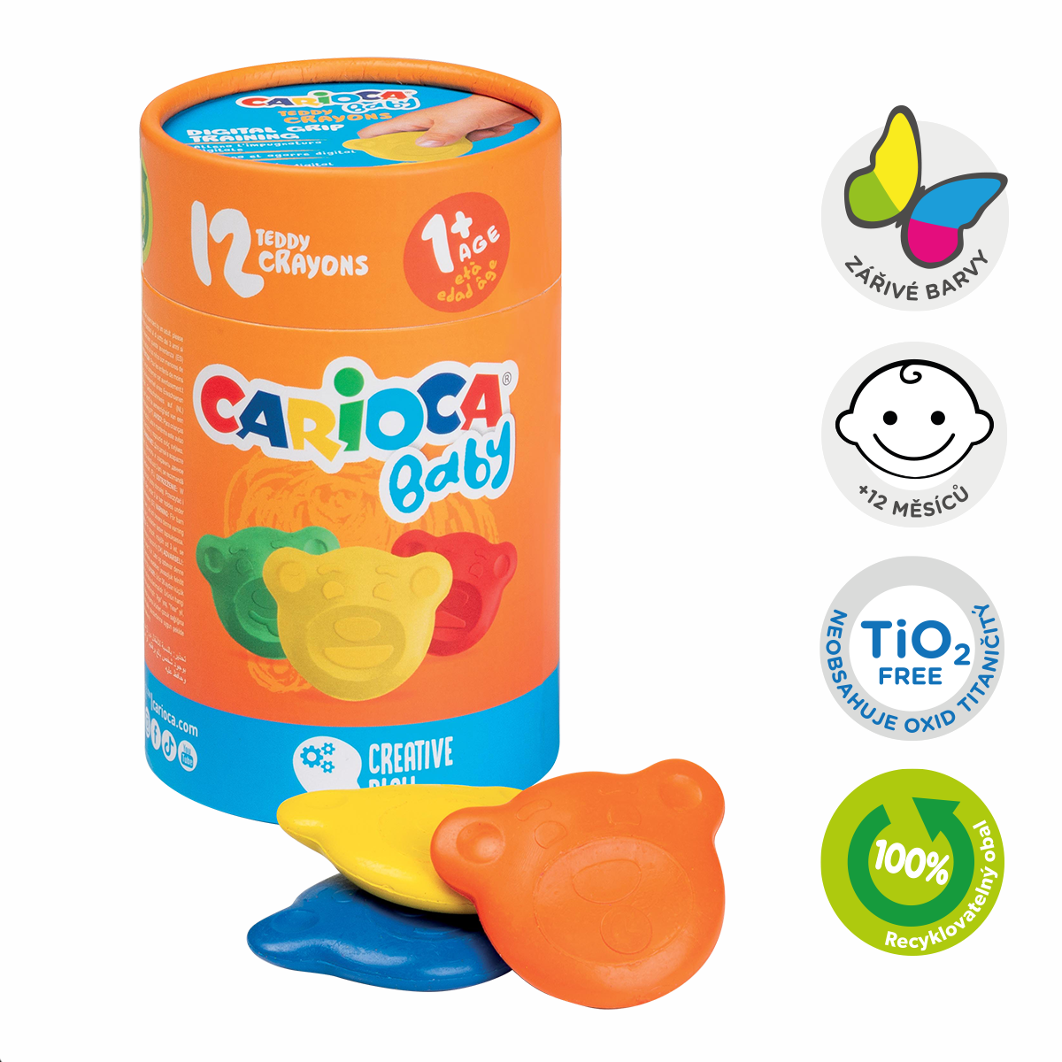 Carioca voskovky Baby Teddy 1 +, dóza, 12 ks