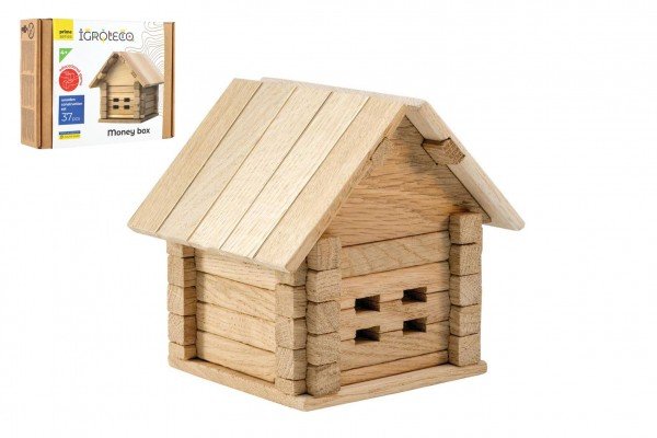 Levně Stavebnice dřevěný dům 37 dílků v krabici 22x16,5x6cm