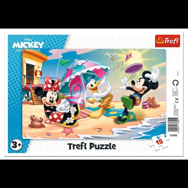 Trefl Puzzle Mickey Mouse a Minnie - Zábava na pláži / 15 dílků