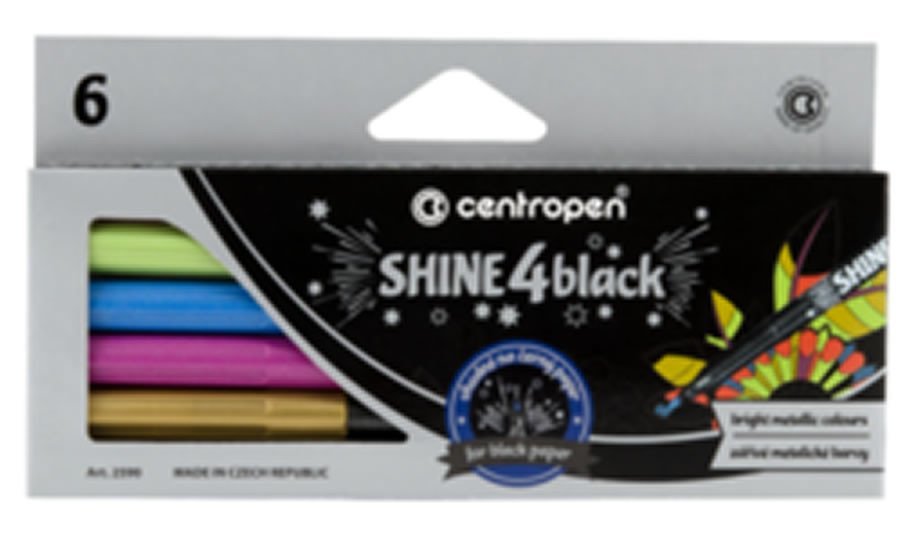 Levně Centropen SHINE 4 BLACK Popisovače - sada 6 metalických barev