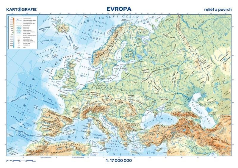 Levně Evropa - reliéf a povrch 1:17 000 000 nástěnná mapa