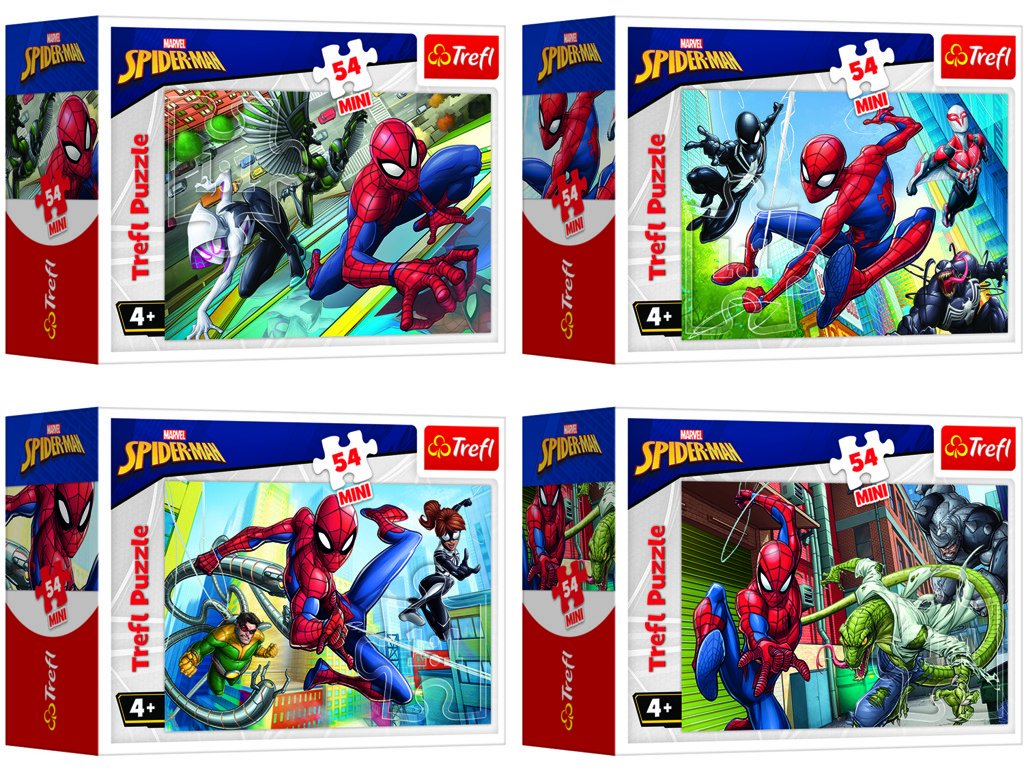 Levně Minipuzzle 54 dílků Spidermanův čas 4 druhy v krabičce 9x6,5x4cm - Trefl