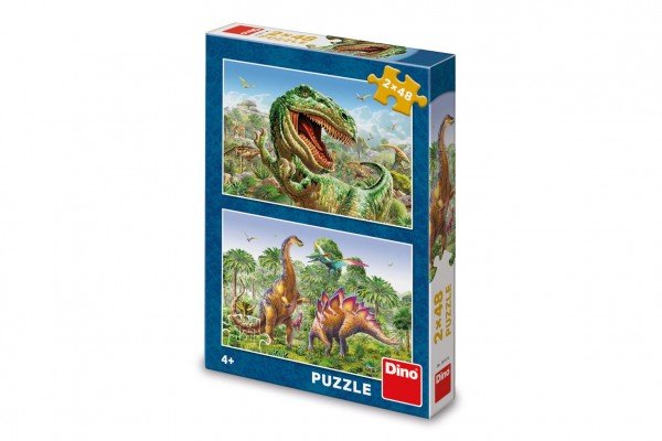 Levně Puzzle 2v1 Souboj dinosaurů 2x48 dílků 26x18cm v krabici 19x27,5x4cm