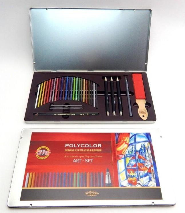Levně Koh-i-noor pastelky umělecké POLYCOLOR kreslířská sada 32 ks v plechové krabičce