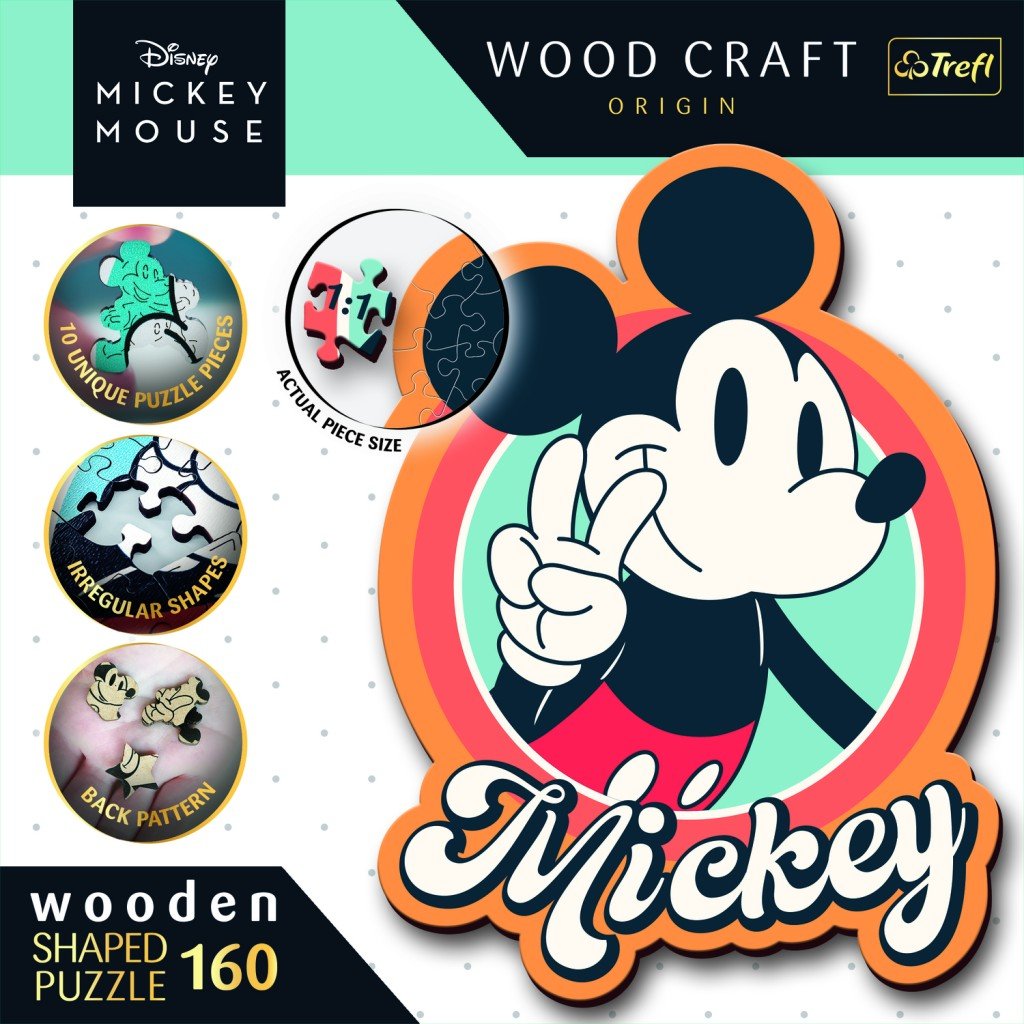 Levně Puzzle Wood Craft Origin Mickey Mouse Retro 160 dílků - Trefl