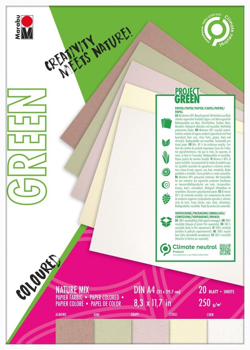Levně Marabu Green Sada papírů A4 Nature mix odstínů
