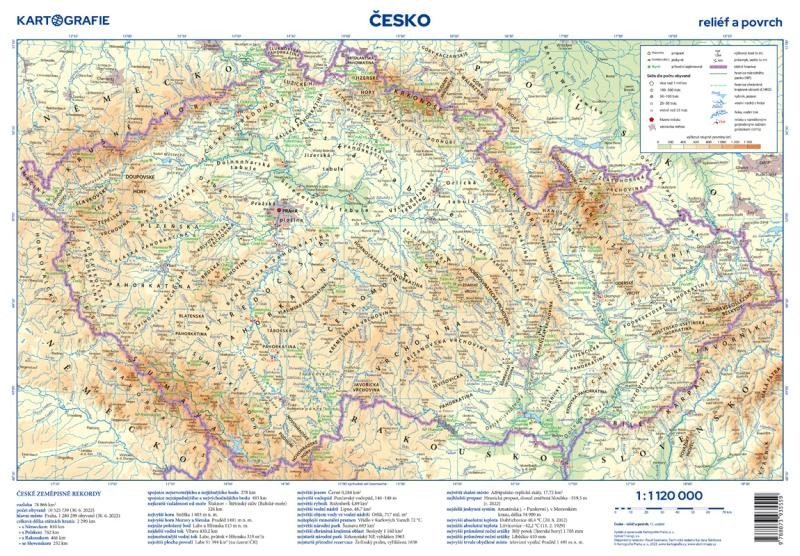 Levně Česko - reliéf a povrch 1:1 120 000 nástěnná mapa