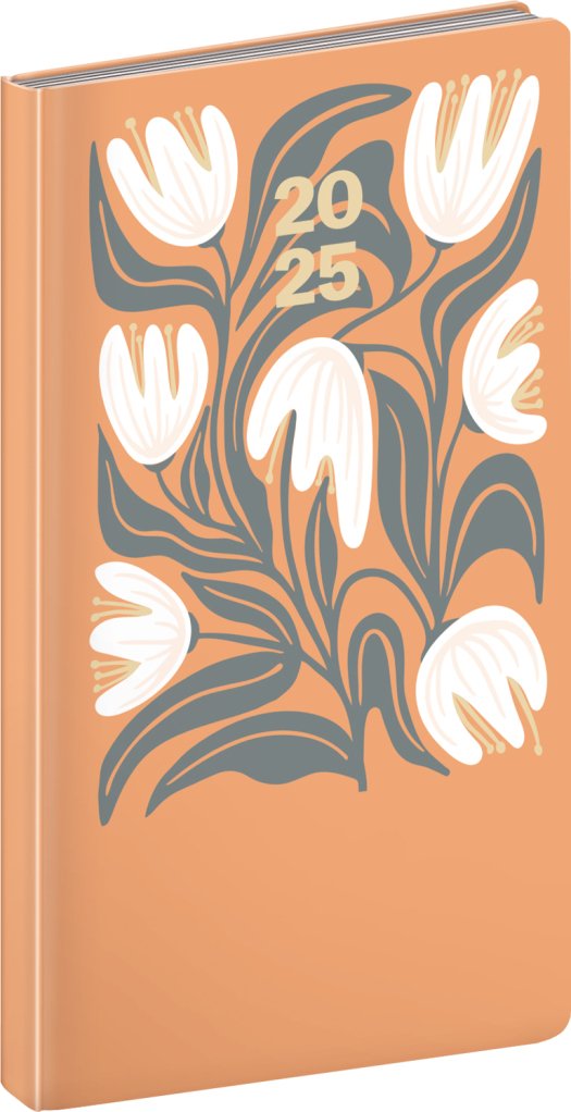 Levně NOTIQUE Kapesní diář Cambio 2025, oranžové květiny, 9 x 15,5 cm