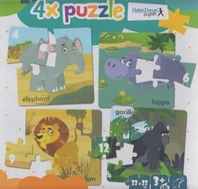 Levně 4x puzzle Elephant, hippo, lion, gorilla