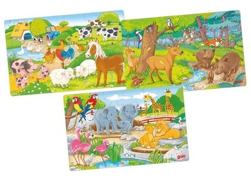 Levně Dřevěné puzzle Zvířata 3x24 dílků